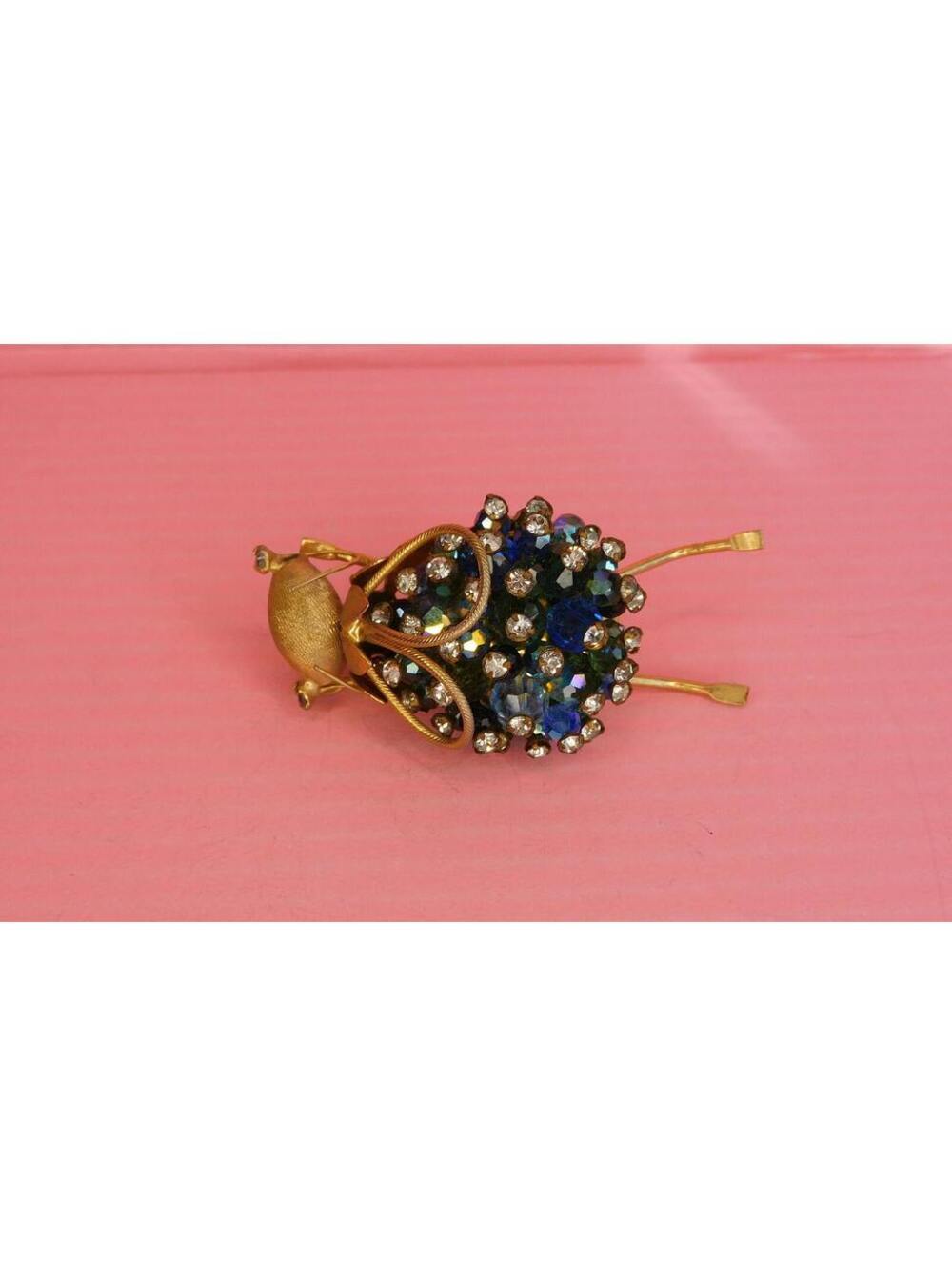 Vintage Gold and Rhinestone Bee Bug Beaded Pin